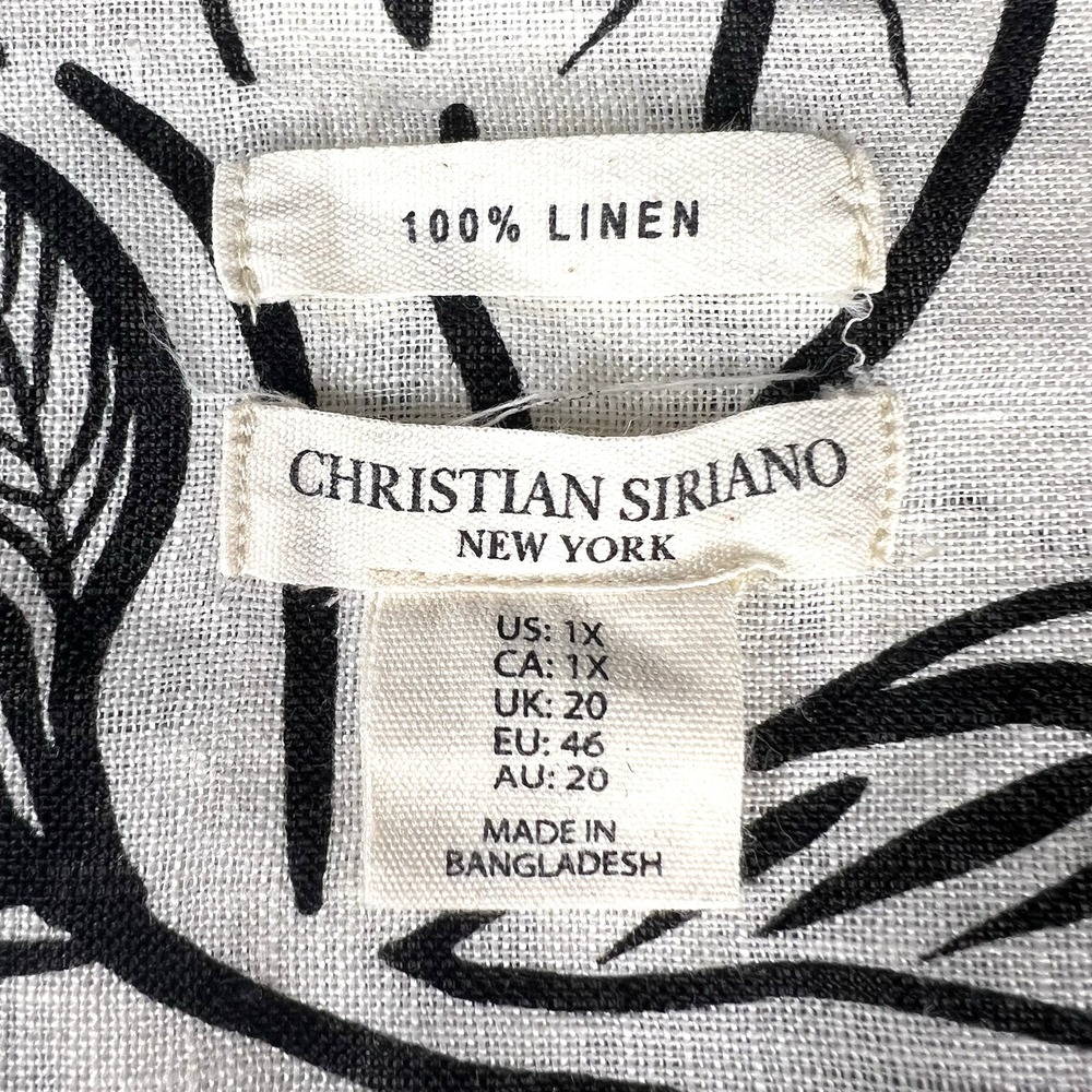 Christian Siriano Linen Top Womens Size 1X  Tab Roll Sleeves‎ Black & White Chic - Picture 5 of 12